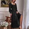 Moda Pullover da Donna Scollo Quadrato Maniche Lunghe Volant Vita Alta Aderente Abito