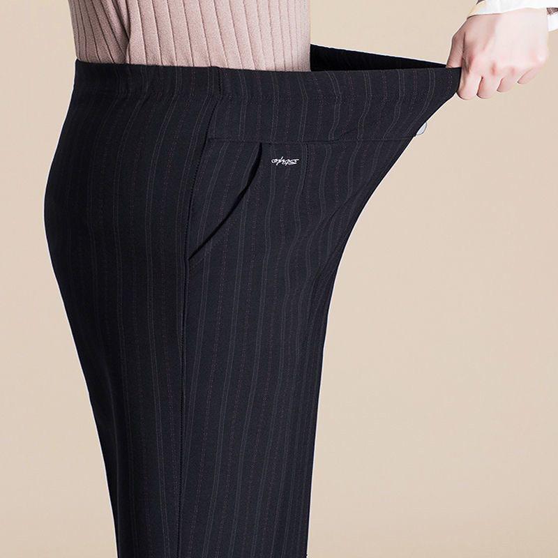 Velvet-Lined High-Waisted Straight Leg Pants for Middle-Aged & Elderly Women - Spring & Autumn Winter Wear