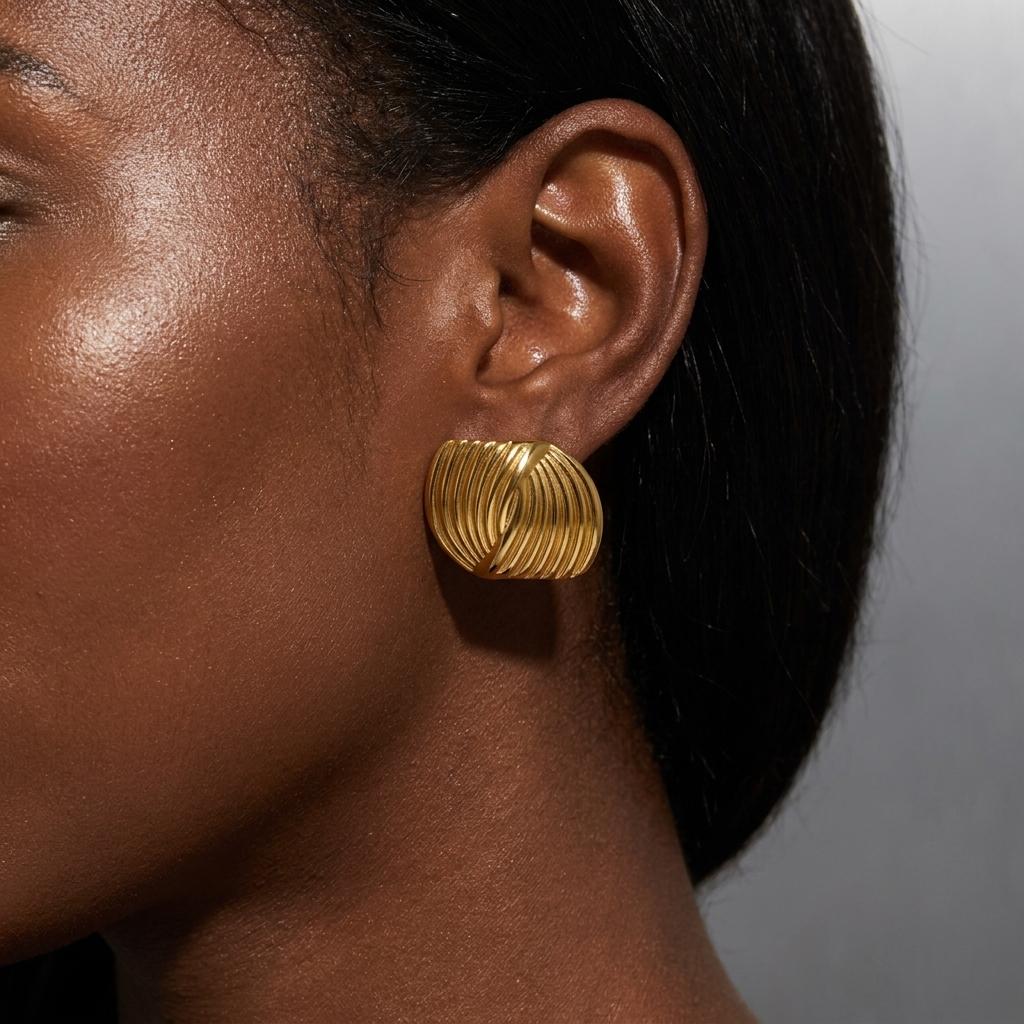 Vintage Striped Texture Stainless Steel Stud Earrings For Women Gold Plated Knotted Vortex Earring Waterproof Statement Jewelry