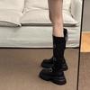 Leather Platform Boots Women's Knee Boots 2025 Autumn and Winter New Belt Buckle Small Tall Knight Boots