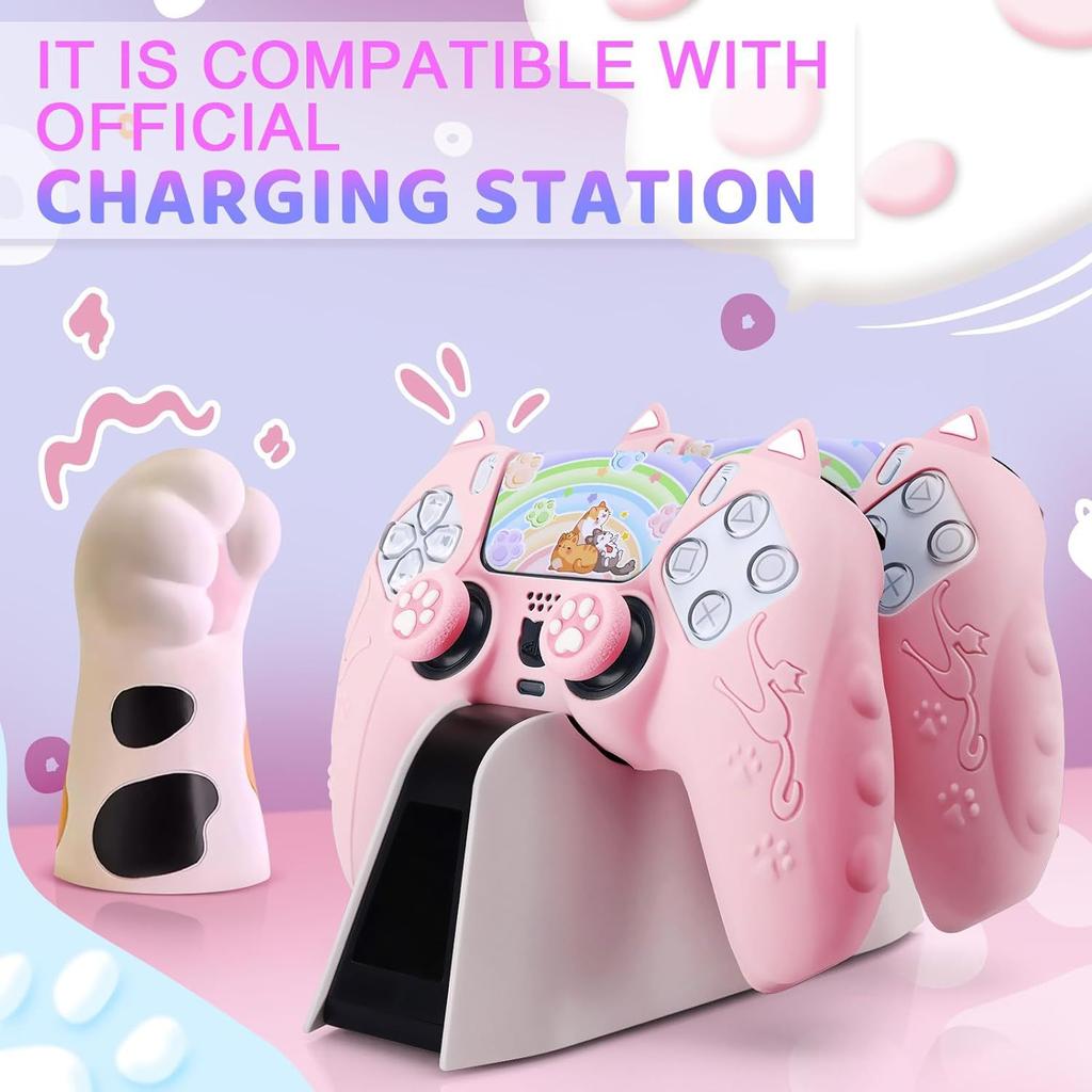 Lovely Cat Silicone Soft Protector Sticker Skin For Sony Playstation Dualsense 5 PS5 Controller Case Thumb Stick Grip Cap Cover