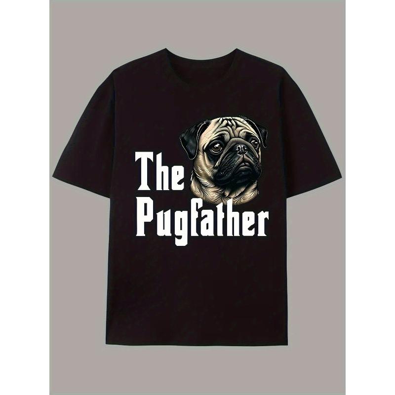 Europäische Größen Mops Pate Aufdruck Herren Freizeit T-Shirt, Sommer Herren Rundhals Kurzarm T-Shirt