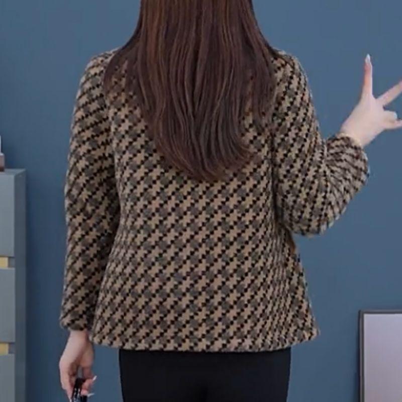 Middle-aged Mothers Autumn and Winter Coat Latest Style Middle-aged and Elderly Womens Outer Wear Plaid Square Collar