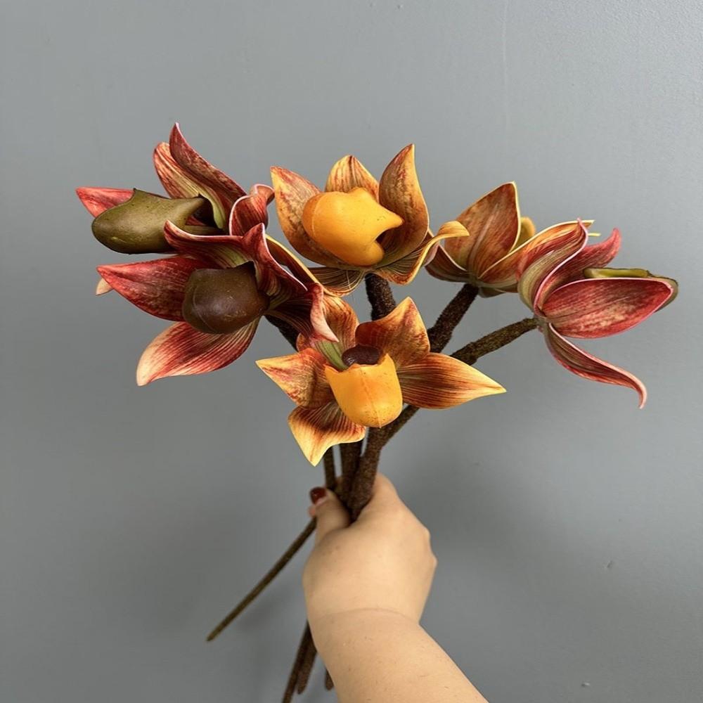 Real Touch Artificial Slipper Orchid Single Branch Lifelike Silk Orchid Flower Realistic Simulation Orchid Home Restaurant