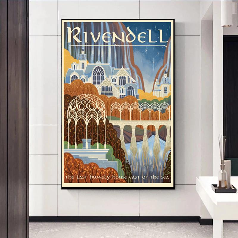 Retro Clasic Pământul de Mijloc Peisaj Artă de perete Pânză Pictură Postere și imprimeuri Imagine de perete Cadou de călătorie Living Room Decor fără cadru