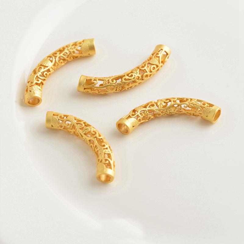 Gold-Plated Floral Pattern Chinese Style Bent Tube Bangle Bracelet Bead Cover DIY Accessories