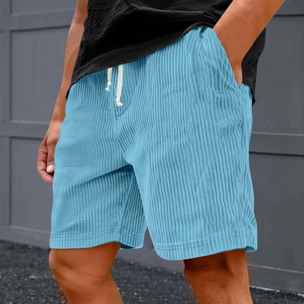 Men's Casual Shorts - Elastic Waist, Loose Corduroy, Trendy Multi-Pocket Shorts