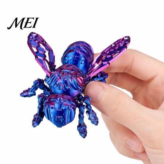 Collectible Bee Figure 3D Printed Mechanical Figurine, Hornet Ornament with Movable Joints, Articulated Wasp Desktop Model Fidget Toy, Insect