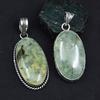 925 Sterling Silver Pendant Pear-Oval 141.05 Ct Pair CERTIFIED Green Prehnite AR-1737