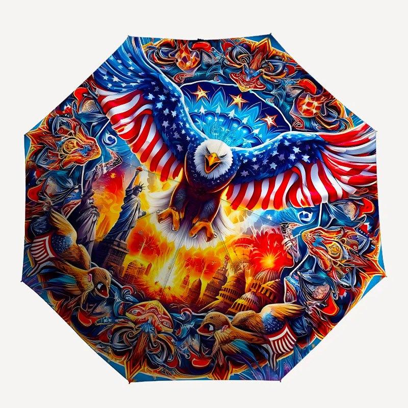 American Pride Eagle Flag Ornament Decorative Circle Wall ArtUmbrella with Cute Design,Portable 3-Fold Compact Umbrella for Men&Women,Valent