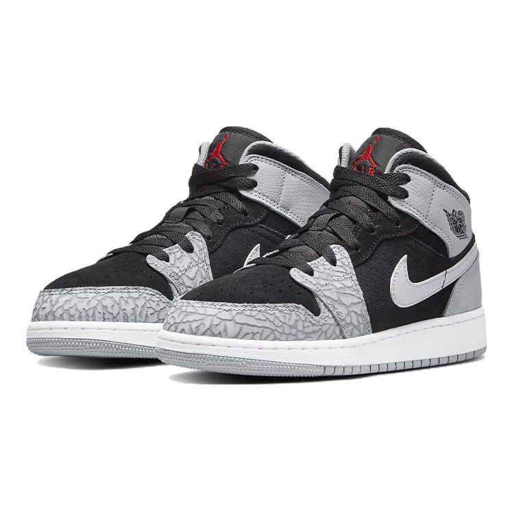 Air Jordan 1 Mid SE GS Elephant Toe Kids Sneakers Grey Black White DM6216-016