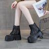 Fashion Distinctive Women's Boots with Thick Soles, Perfect for Autumn and Winter, Vintage Distressed Denim and Front Tie Back Zipper