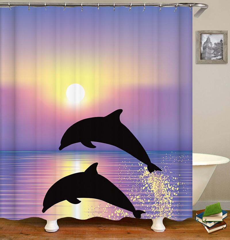 Ocean Shower Curtain Liner,Sea Theme Shower Curtain with 12 Hooks, Washable Dolphin Waterproof Shower Curtain for Bathroom Decor