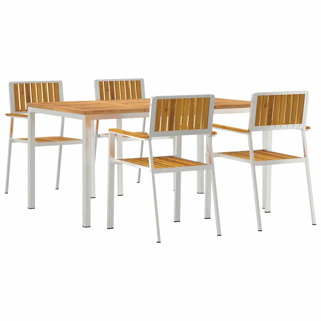 Outdoor Dining Set 5 Pcs Solid Acacia Wood and Stainless Steel
