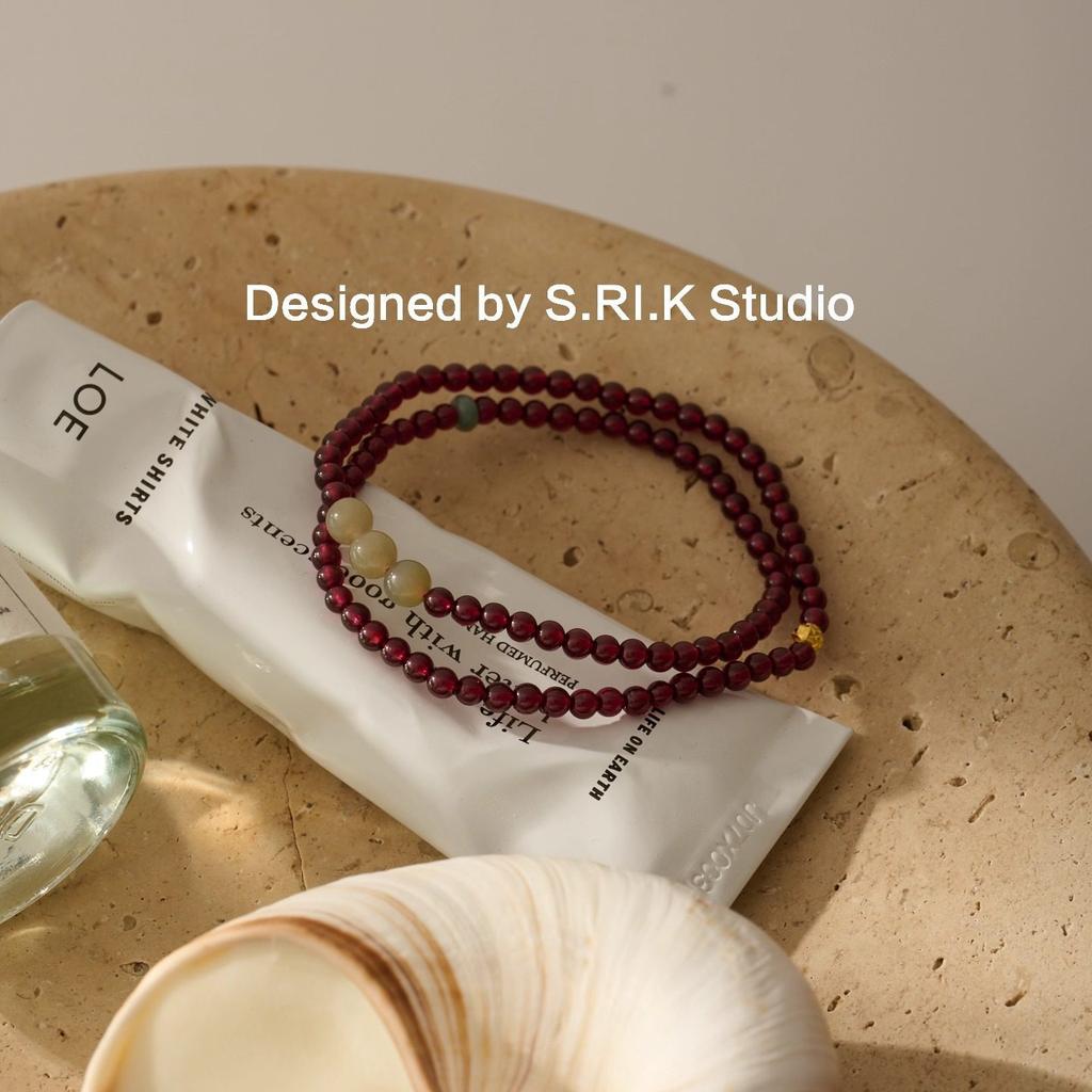 Garnet and Natural Stone Hetian Jade Bracelet - Artistic and Fresh Style, Versatile for Girls