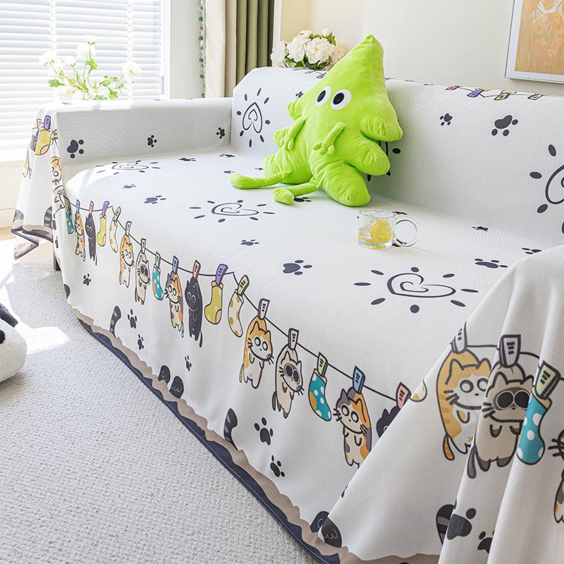 Summer Cool Breathable Ice Silk Sofa Towel Cute All-Inclusive Sofa Cover Dust Cover Living Room One-Piece Sofa Cover Cloth