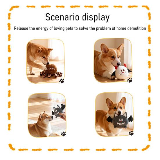 Dog Plush Toy Cute Cartoon Squeaky Chew Toy Interactive Stuffed Bat Spider Puppy Teething Toy for Small Medium Dogs Boredom Relief Teeth Cleaning