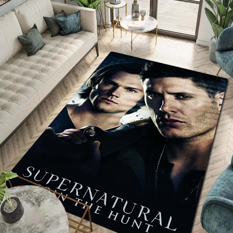 Supernatural TV Show Print Flannel Area Rug Non‑Slip Soft Floor Mat For Sofa Bedroom Game Room Living Room Home Decor Gift