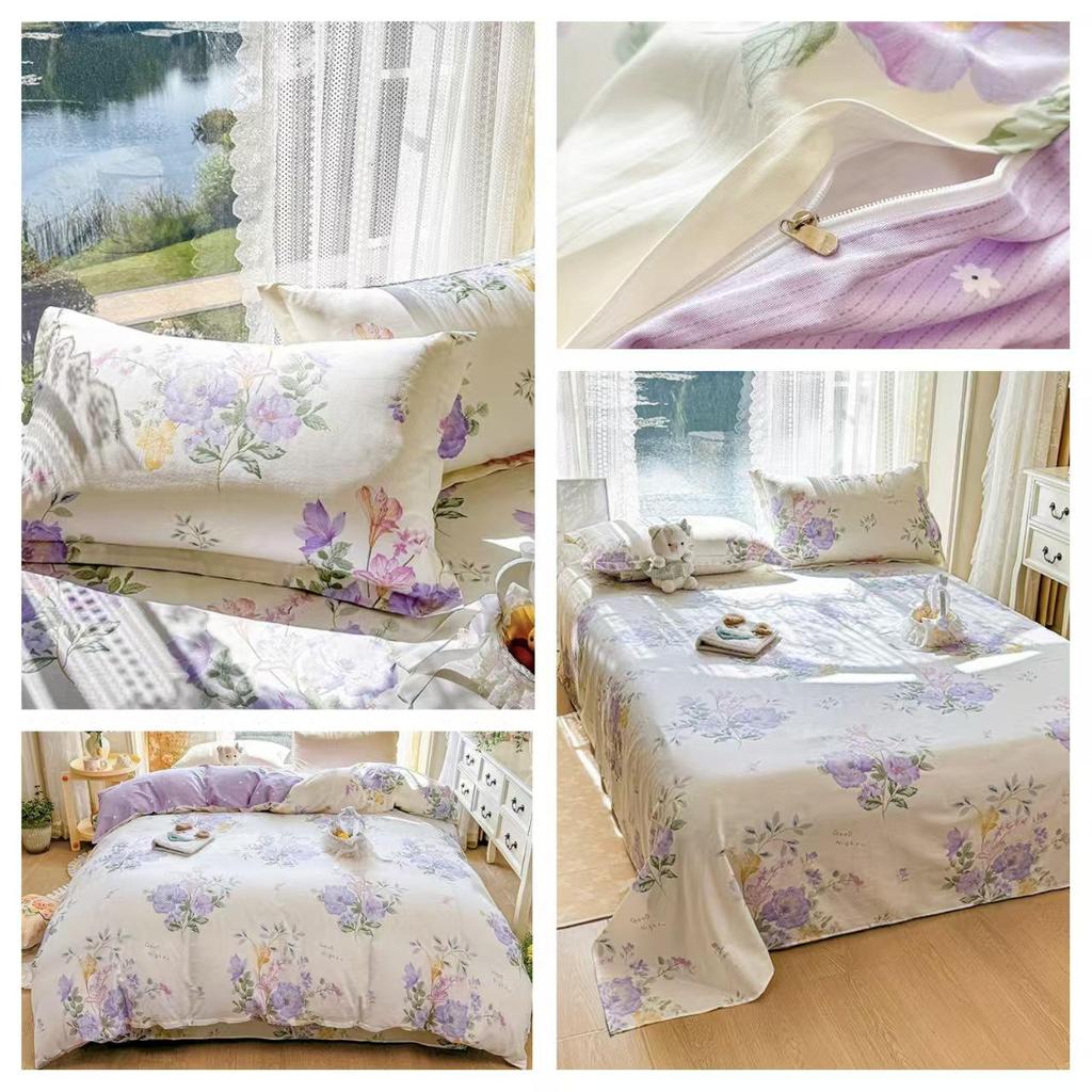 Class A Pure Cotton Bed Sheet, Duvet Cover, and Pillowcase Set – Available in Three-Piece or Four-Piece, All Seasons, Home/Homestay