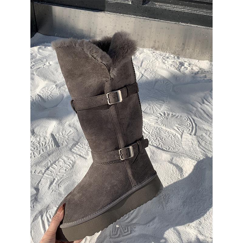 Zwei tragen Schneestiefel Damen 2025 neu Winter Fell integriert dicksohlige gefütterte verdickte Stiefel warm Schnee Baumwolle