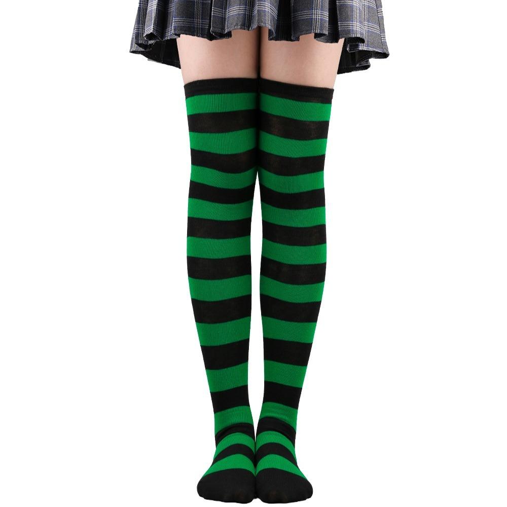 Farbig gestreifte Strümpfe Japanische Overknee-Socken Mode Damen Warmhalten Socken Sexy Schlank Lange Socken Schwarz Weiß gestreifte Strumpfwaren