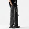 LKTM Men's Japanese Retro Multi-Pocket Workwear Jeans - Loose Straight Wide-Leg Pants
