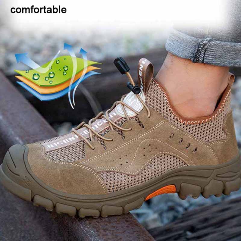Oulylan  Steel Toe Anti Smash Safety Boots Fashion Work Sneakers Men Work  Indestructible Cowhide Safety Shoes Breathable Shoes