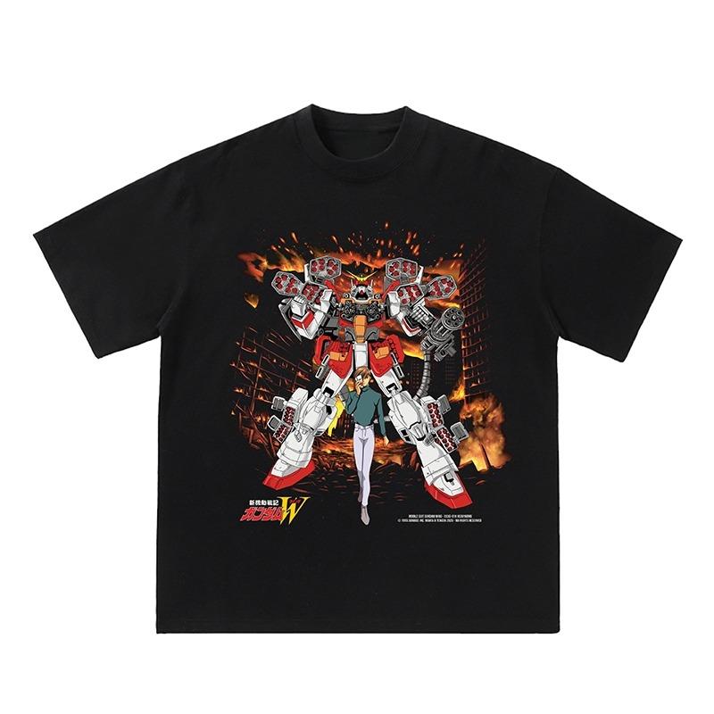 

Japanese Retro Anime Mobile Suit Gundam Short Sleeved Heavyweight Pure Cotton Casual Loose Tshirt Summer Couple Style 4XL
