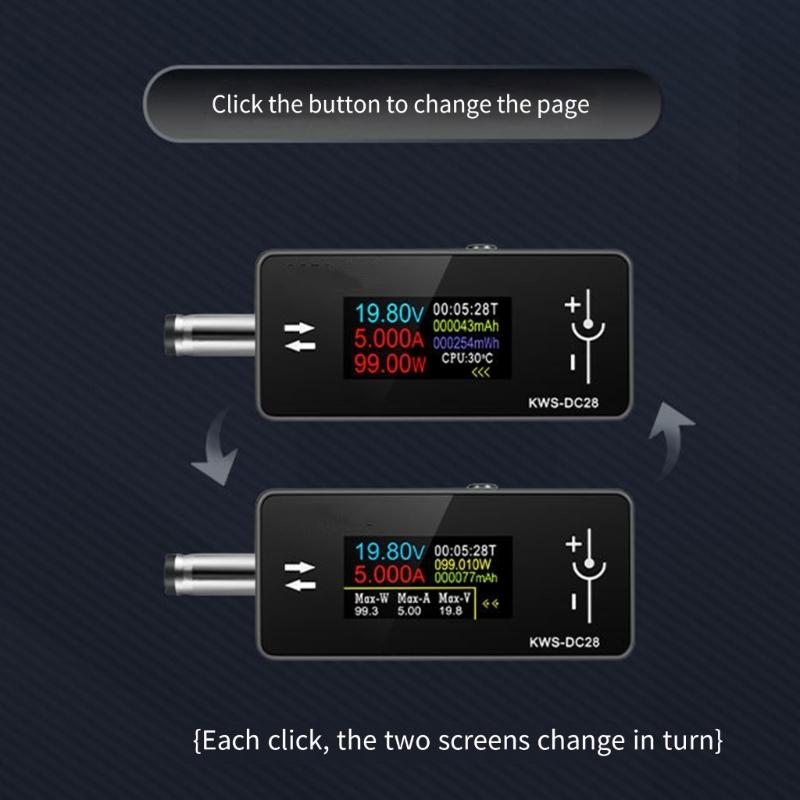 Voltage Ammeter Digital Tester for 5.5x2.5/2.1 Device 0.96inch TFT Color Display 4-30V 0-12A 5.5x2.5 Interface Tester