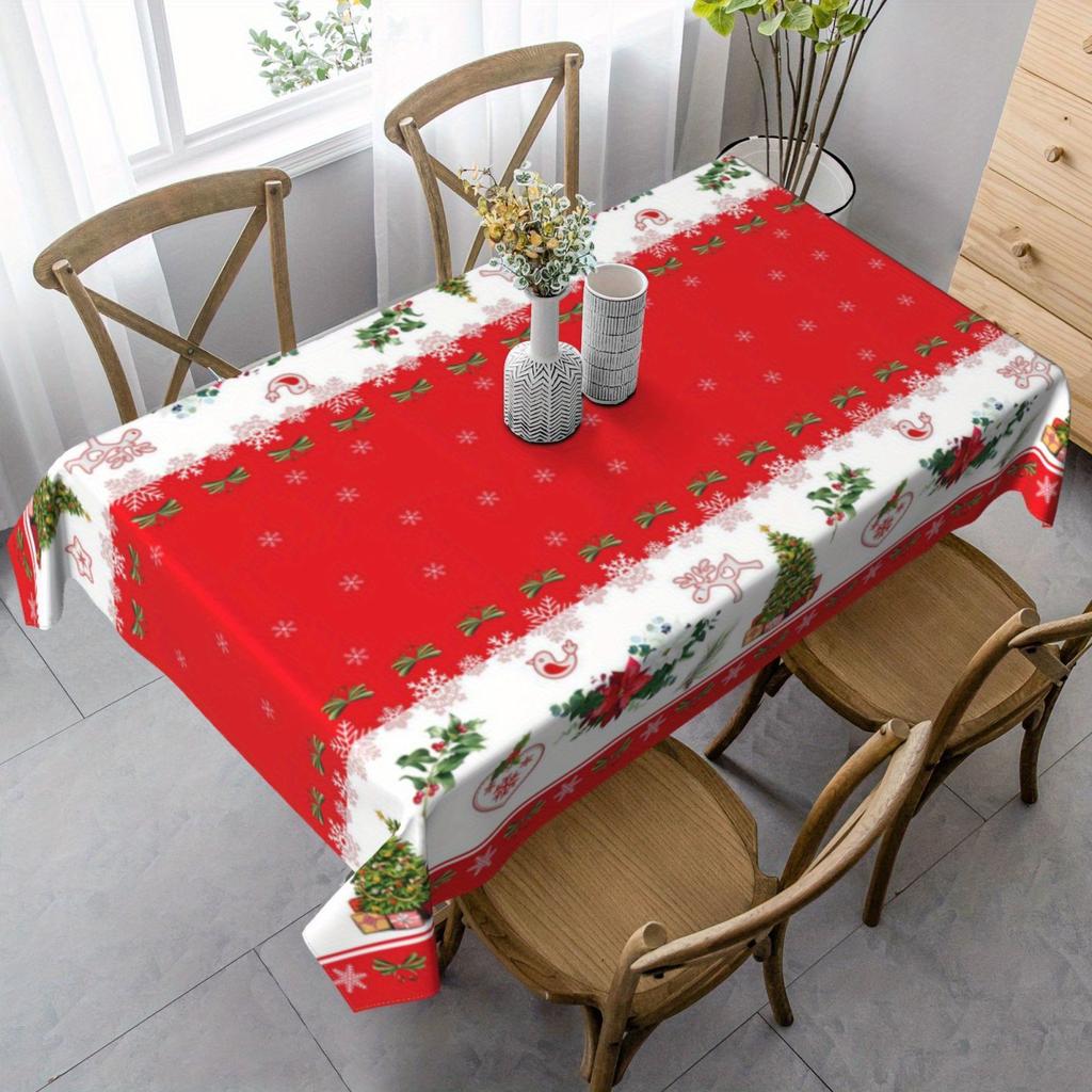 Christmas Red with Christmas Tree Rectangle Tablecloth Holiday Party Decor Waterproof Tablecloth for Table Christmas Decorations