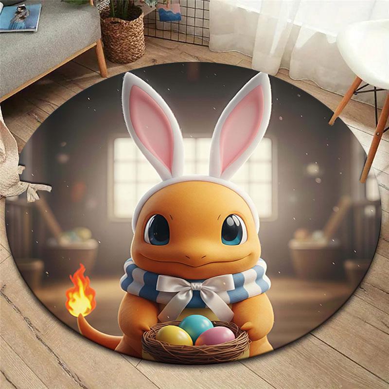Easter Pokemon Round Area Rug,Carpet Rug for Living Room Bedroom Sofa Playroom Decor,Non slip Floor Mat