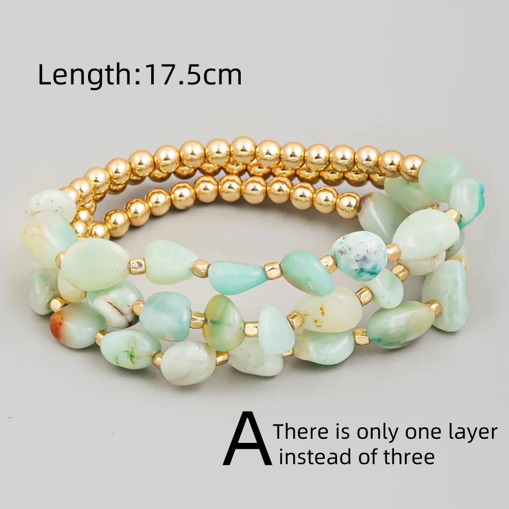 

Vlen 18 K Gold Plated Natural White Stone Beaded Bracelet for Women Elegant Elastic Stretch Mothers Day Jewelry