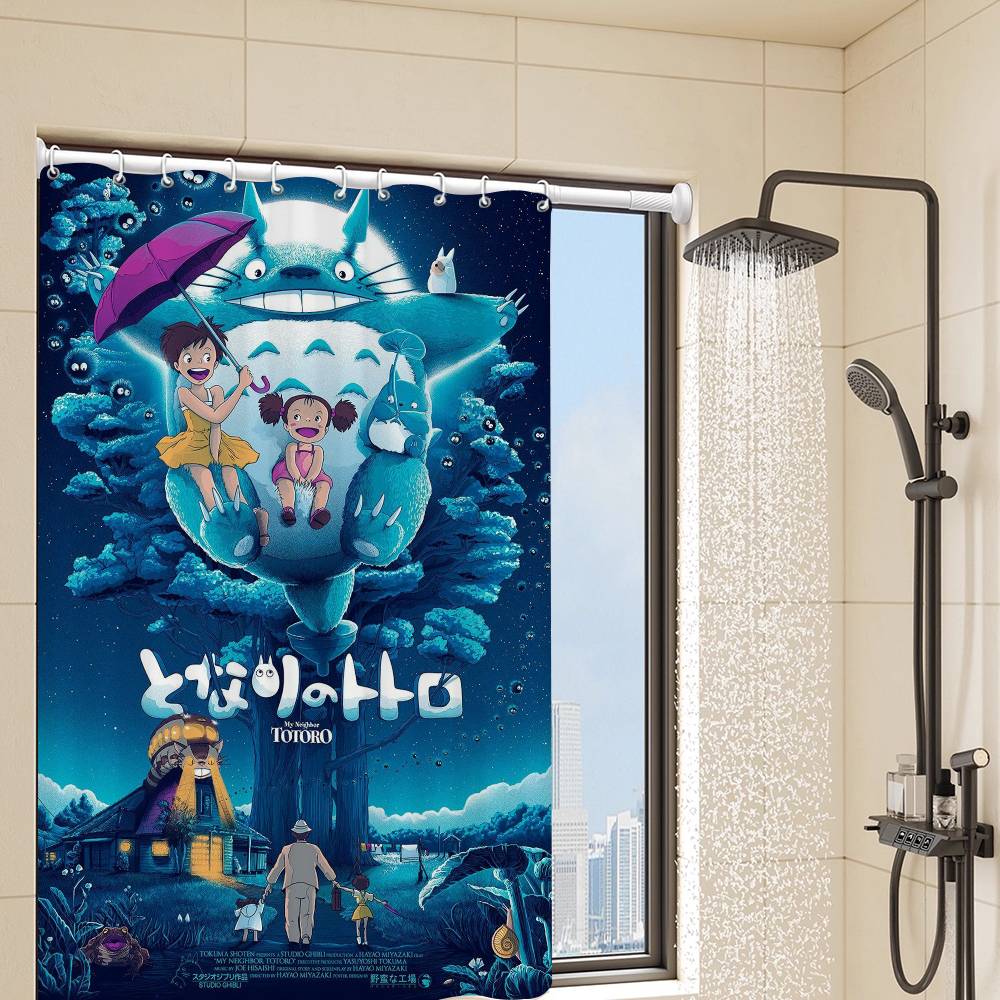 Kawaii T-Totoros Pattern Bathroom Shower Curtain Bathroom Partition Curtain Light Opaque Waterproof Material Bathroom