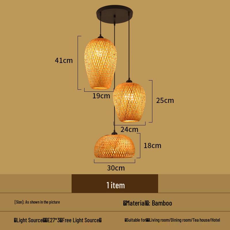 Bamboo Woven Pendant Light - Japanese Lantern for Dining, Restaurant, or Tea Room. Rattan Straw Hat Lampshade with New Chinese Art Design.
