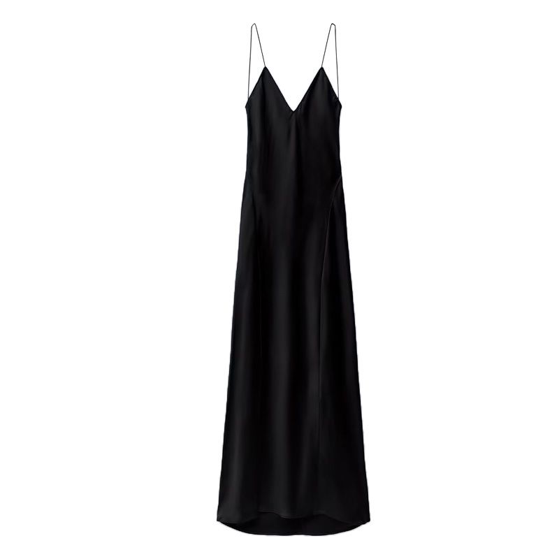 Spring New Arrival French Black Dress Evening Long Dress Silk Satin Texture Intimates Style Dress 8325840
