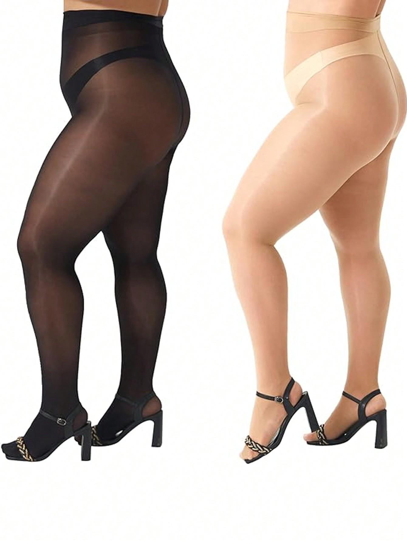 

Two Sets Of Women S Super Elastic Oversized Ultra-Thin Skin Penetrating Stockings With Flat Bottomed Pantyhose XXL
