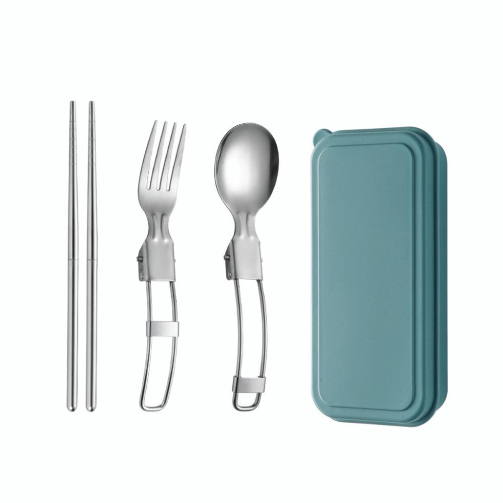 Outdoor Spoon 304 Stainless Steel Folding Spoon Chopsticks Set Flatware Camping Spoon Folding Fork Portable Spoon Picnic Utensil зелёный