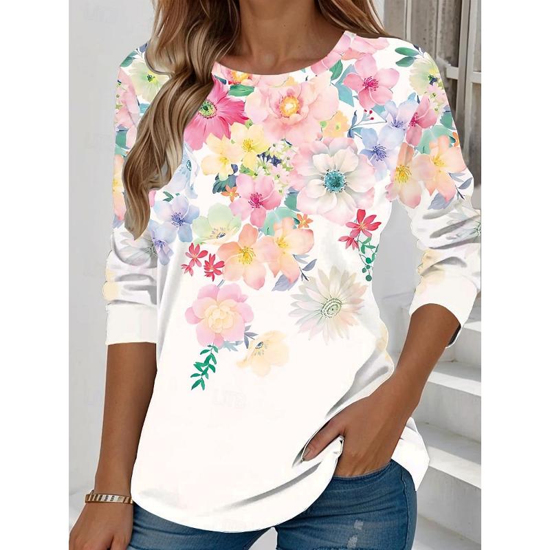 Irregular Pattern Women's Long Sleeve T-shirt Winter Warm T-shirt Top Fashion Casual T-shirt Party Essential Top