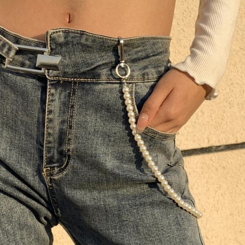 Retro Trend Waist Chain for Women Temperament Pearl Beaded U-shaped Waist Chain Hip Hop Rock Personality Jeans Chain Accessories