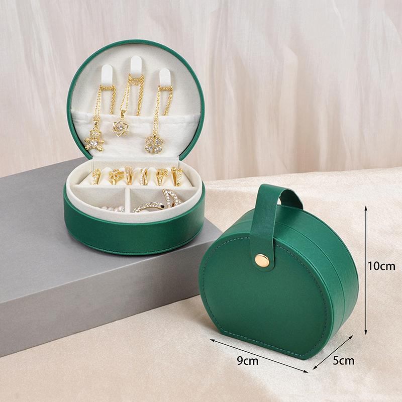 

New Portable Round Jewelry Box Mini Pu Leather Case For Rings Earrings Necklaces яшмовий