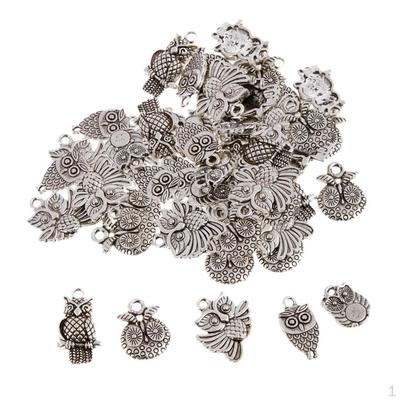 50pcs× Tibetan Style Alloy Owl Pendants Vintage Mixed Shapes Charms for Halloween Jewelry Crafts