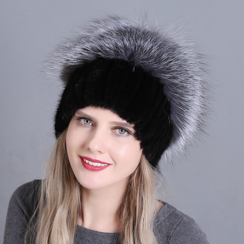 New mink headgear European and American fashion women's winter mink fur hat silver fox hair hat adult