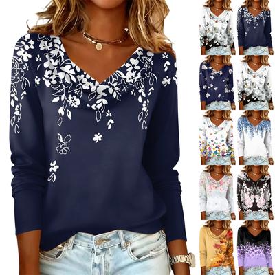 Maglione casual e alla moda da donna con stampa floreale e maniche lunghe
