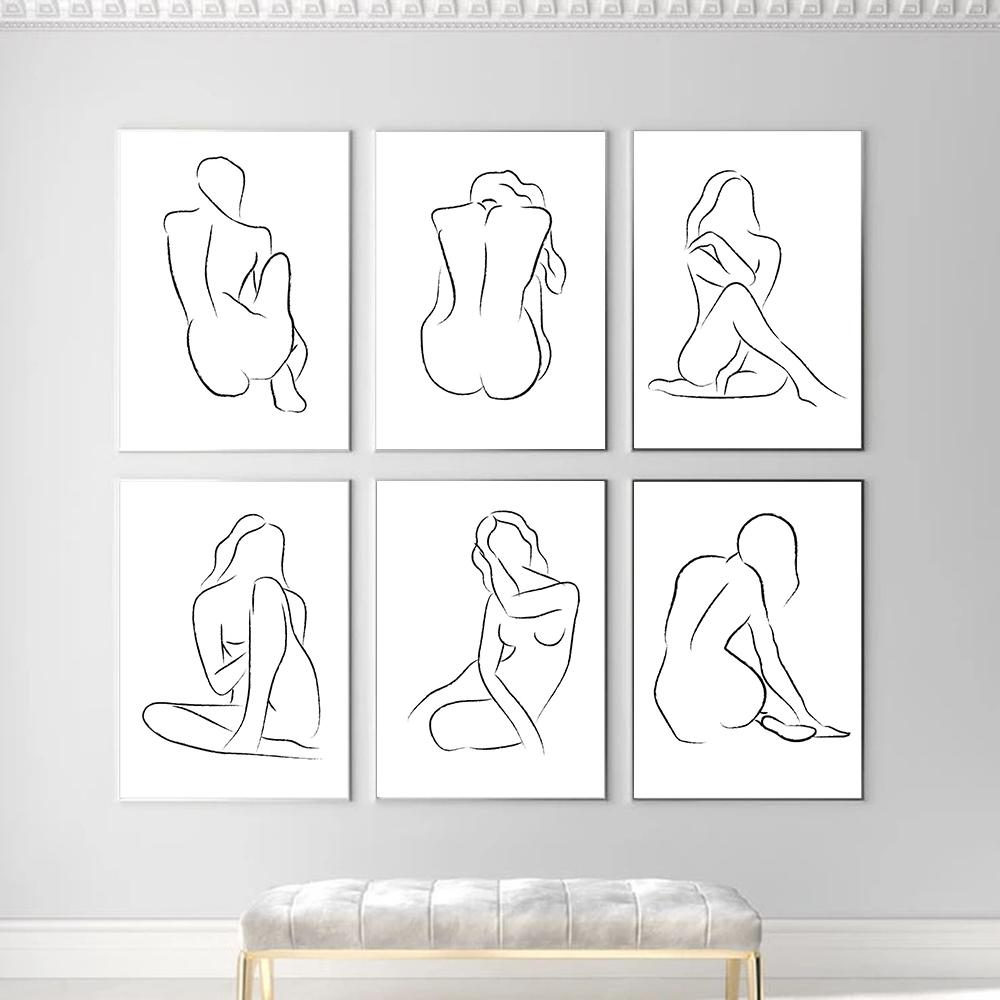 

Абстрактные обнаженные женские линии, боди-арт, принты, скандинавские постеры и принты, настенная живопись на холсте, настенные картины для декора гостиной 21cm×30cm NoFrame