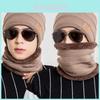 Conjunto de Gorro de Inverno Tricotado e Cachecol com Forro de Fleece para Adultos e Crianças