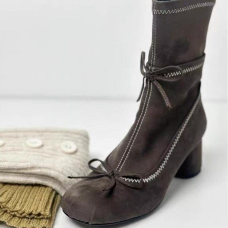 Western Bow Skinny Autumn New Round Toe Side Zipper Soft Sole Anti slip resistant Single Everyday Use 38 5560₽