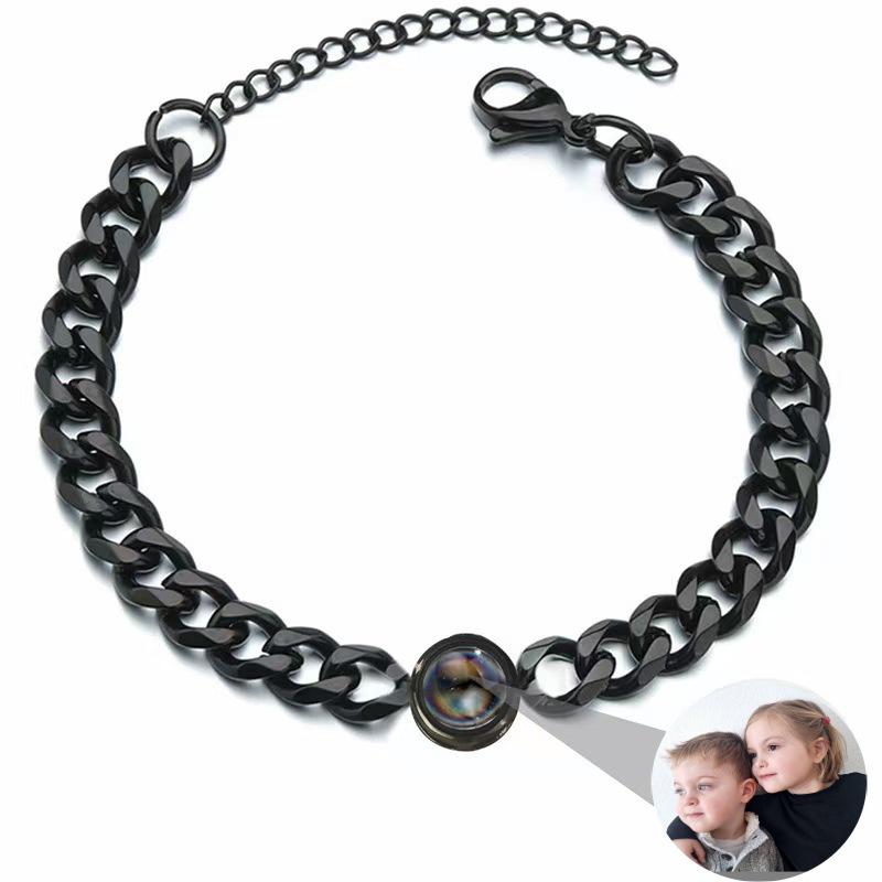 Custom 100 Languages 'I Love You' Projection Bracelet - Stainless Steel Cuban Chain Bangle for Men & Women