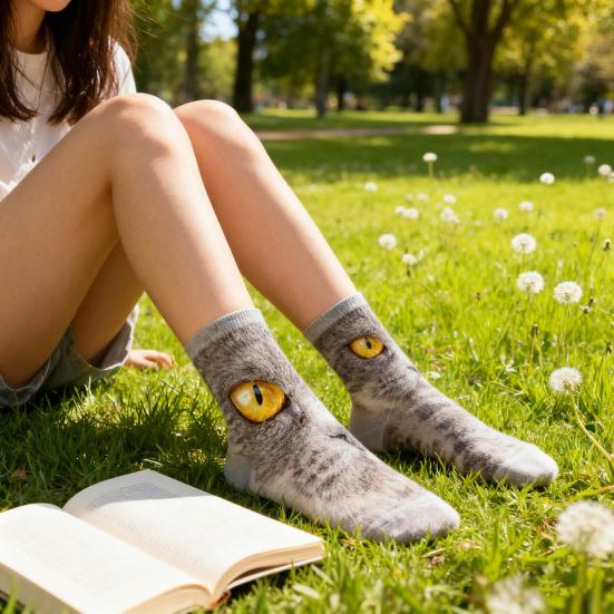 Realistic Cat Face Socks 3D Cat Print Socks Breathable Cute Kitten Socks Funny Xmas Birthday Gifts for Women Men Cat Lovers
