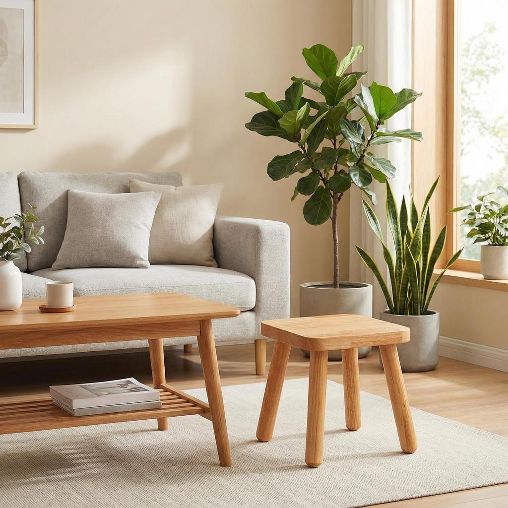 Pinyunxuan Wooden Stool, Small Stool Made of Solid Rubberwood, Suitable for Adults and Children, Fashionable Colors, Very Suitable for Bedrooms, Bathr