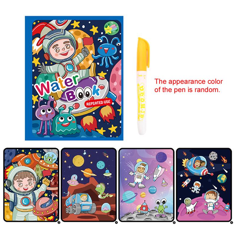 Water Drawing Book with Refillable Water Pen Reusable Magic Painting Drawing Board Cute Cartoon Pattern Gift for Boys Girls TMZ